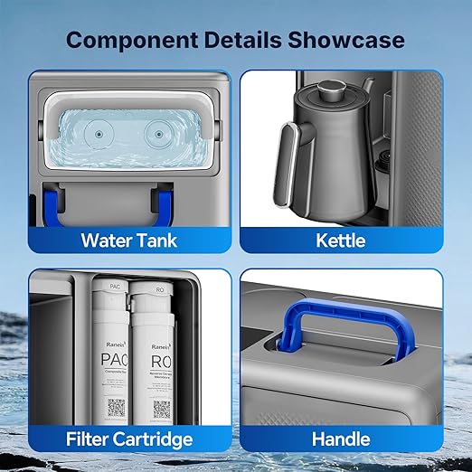 Ranein Countertop Water Filter with Instant Hot Water, Portable Reverse Osmosis Water Purifier, Temperature Adjustable RO Water System for Kitchen, Office, Apartment & RV, Reduces TDS and Chlorine