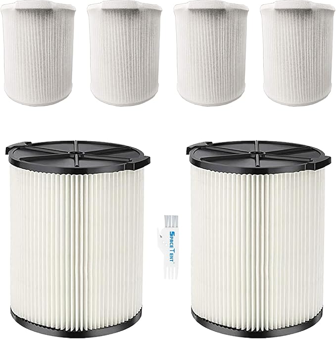 2 Pack VF4000 Filter Replacement for Rigid Shop Vac Filter, Standard Wet/Dry Vac Filter 72947, compatible with RIDGID most 5-20 Gallon and Husky 6-9 Gallon Vacuums, with 4 Pack Filter Covers - AquaVibe