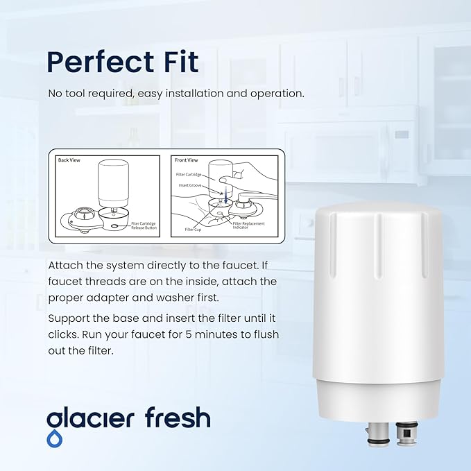GLACIER FRESH Faucet Filter Replacement, Replacement for Brita Faucet Filter, 36311 On Tap Water Filter, Compatible with FR-200, FF-100, and All Brita Tap Water Filters (Pack of 4)