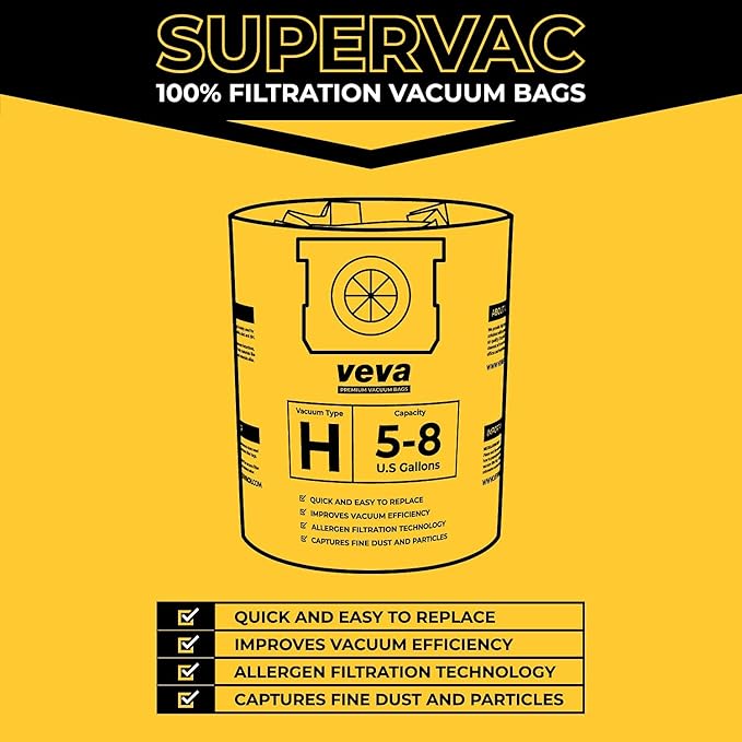 20 Pack, 5-8 Gallon Filter Bags for Shop Vac Vacuum - Type H 90671 - High-Efficiency Vacuum Bags - AquaVibe