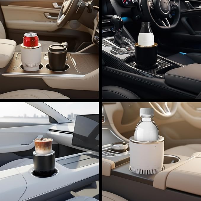 2-in-1 Car Cup Cooler Warmer Smart Temperature Control Travel Coffee Car Cup Holder， Smart Car Tumbler Holder Suitable for Coffee, Baby Bottles, Water, Tea, Drinks(Black and Silver)