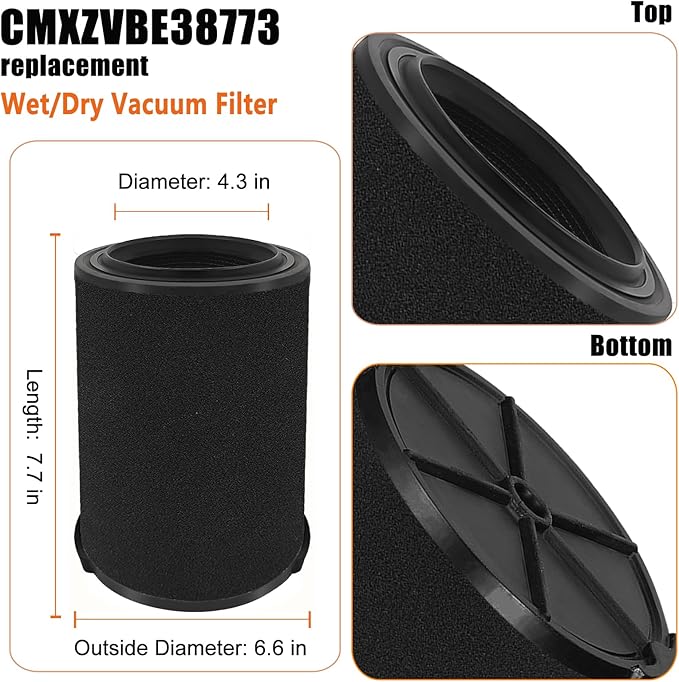 Universal Filters Replaces CMXZVBE38778 CMXZVBE38773 Craftsman Wet Application Filter, Replaces # 9-38751, Fits 5-20 Gallon Shop Vacuums1988+,with Foam Sleeve-2 Pack - AquaVibe