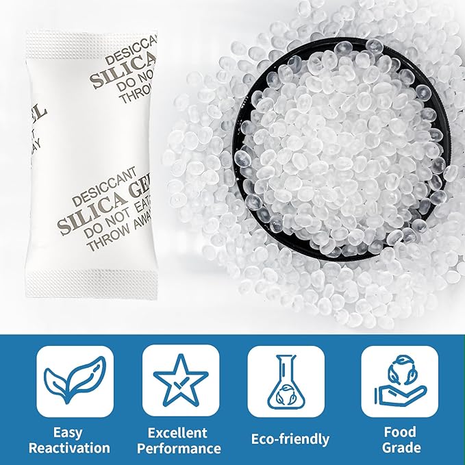 MakMeFre 100Gram(10Packets) Food Grade Moisture Absorbers Silica Gel Packs Desiccant for Moisture Storage Control