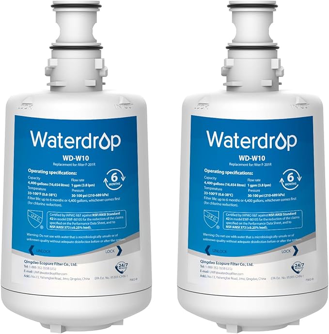 Waterdrop F-201R Water Filter Cartridge, NSF/ANSI 42 Certified, Replacement for F-201R Water Filter Cartridge for Hot Water Dispenser, pack of 2, Model No. WD-W10