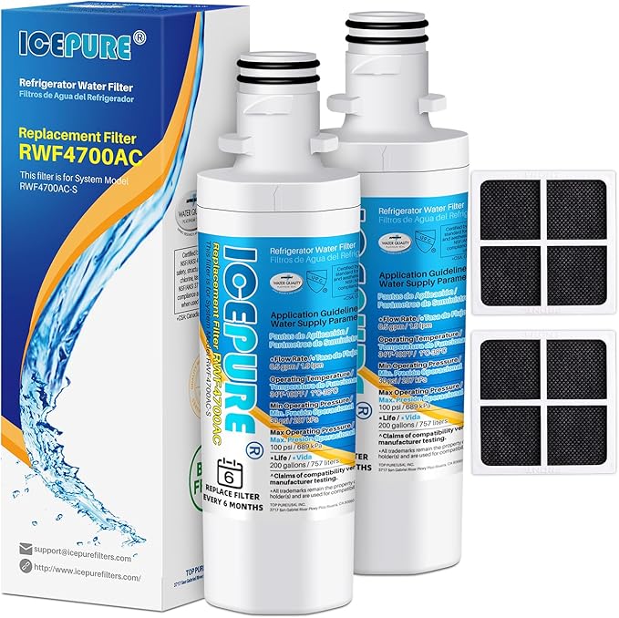 ICEPURE ADQ747935 Replacement for LG LT1000P MDJ64844601, Kenmore Elite 9980, LT1000P/PC/PCS, LT1000, ADQ74793501 ADQ74793502 ADQ74793504 Refrigerator Water and LT120F ADQ73334008 Air Filter, 2Combo - AquaVibe