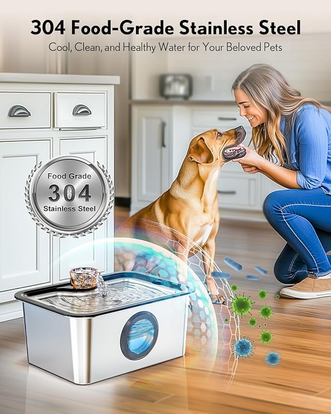 Dog Water Fountain for Large Dogs Stainless Steel 3 Gallon 12L Extra Big Pet Water Bowl Dispenser,Cat Drinking Fountains with Filters for Small Medium Large Dogs and Multi-Pet,Ultra-Quiet Pump