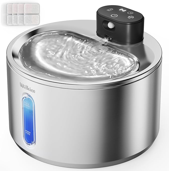 Wireless Cat Water Fountain, 135fl.oz/4L Stainless Steel Cat Fountain Battery Operated, Pet Water Dispenser Cordless for Cats & Dogs Indoor (5 Set Filter)