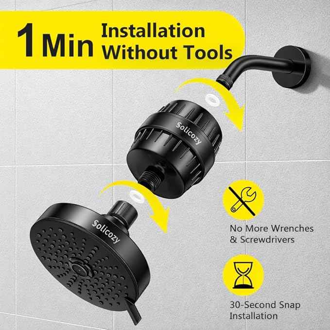 Next-Gen Shower Filter - SoliCozy Shower Water Filter, Water Softener Shower Head Filter, Reduces Dry Itchy Skin, Dandruff, Eczema, and Dramatically Improves The Condition of Your Skin, Hair and Nails