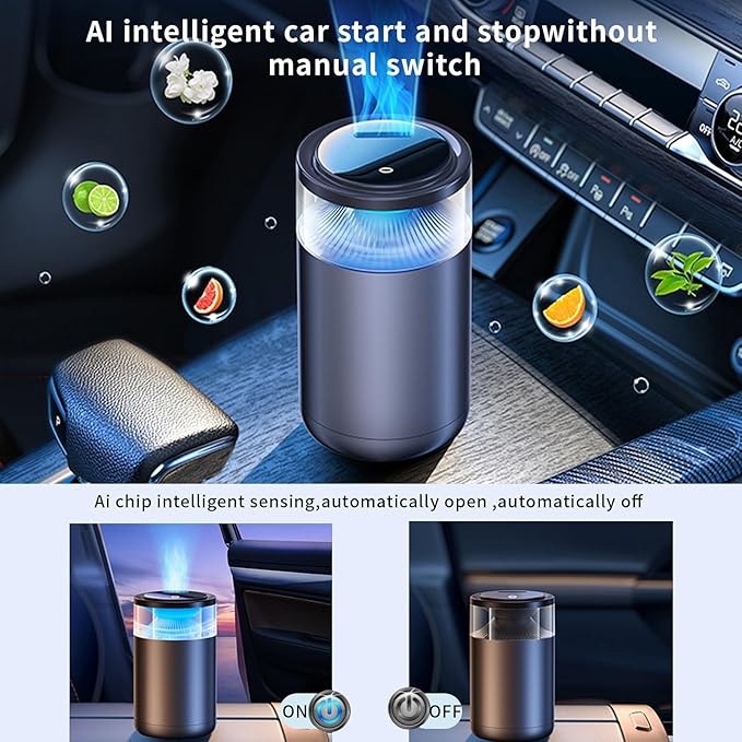 Smart Car Air Freshener, Car Diffuser, 2026 Upgraded 8 Colorful Ambient Light,Rechargeable,Long Lasting,Automatic Intensity,Lasts 6 Months,Fragrance Scents Refill X2 for CAR,Bedroom and Office