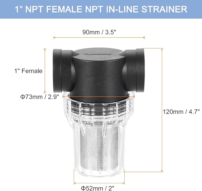 uxcell Pressure Washer Filter 1" NPT Female Thread, Inline Mesh Strainer Attachment, Stainless Steel Screen with Sealant Tape for Outdoor Gardening Inlet Water (Size:20 Mesh) - AquaVibe