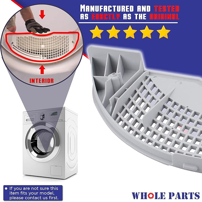 Whole Parts Dryer Lint Screen Grille Part # W11117302, Replacement Cover Compatible With Some Whirlpool, Kenmore, Maytag Dryers - Replaces 8544723, W10685670, & WP8544723 Models - 2 Yr Warranty