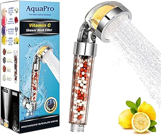 High Pressure Shower Head, Vitamin C Filter Shower Head, Water Saving Handheld Head Shower Chlorine & Fluoride Filter Helps Dry Skin & Hair Loss (Vitamin C Shower Head)