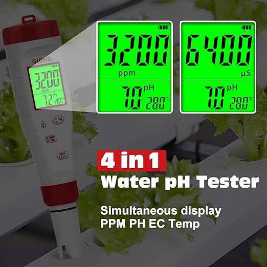 pH Tester,Digital pH Meter for Water,New Version TDS Meter for Drinking Water with Backlit Simultaneously Display 4 in 1 TDS pH EC Meter for Water Hydroponic Nutrient Solution,Pool,Home Use