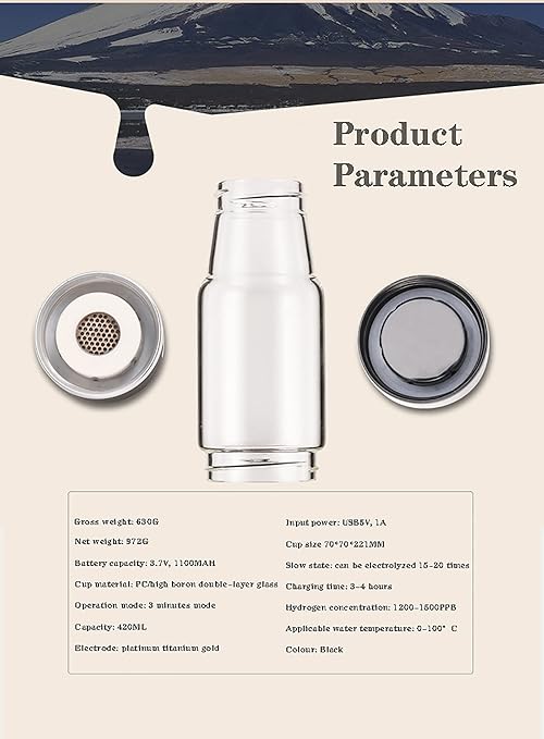 Hydrogen Rich Health Cup, 3 Minutes Electrolyzed USB Charging Portable Hydrogen Water Generator, Help Improve Sleep Quality, for Health Preserving