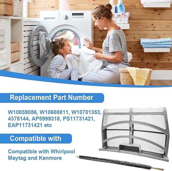 W10859086 Dryer Lint Screen Filter Replacement for Whirlpool Maytag Kenmore Dryer Lint Brush W10608811 W10701353 4378144 AP5999318 PS11731421 EAP11731421