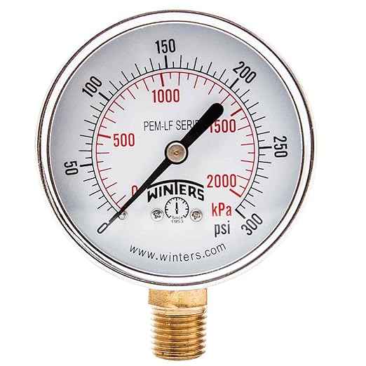 Winters 2-1/2 inch Dial Size, Economy Utility Pressure Gauge, Potable Brass Internals, Steel Case, Dual Scale 0-300 psi/kPa, 3-2-3% Accuracy, 1/4 inch NPT Bottom Mount, Drinking Water Pressure Gauge