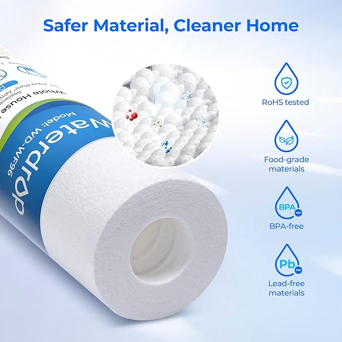 Waterdrop 5 Micron 10" x 2.5" Whole House Water Filter Replacement Cartridge, Sediment Water Filter Replacement for Any 10 inch RO Unit, Aqua-Pure® AP110, Culligan® P5, WHKF-GD05, 6 Pack