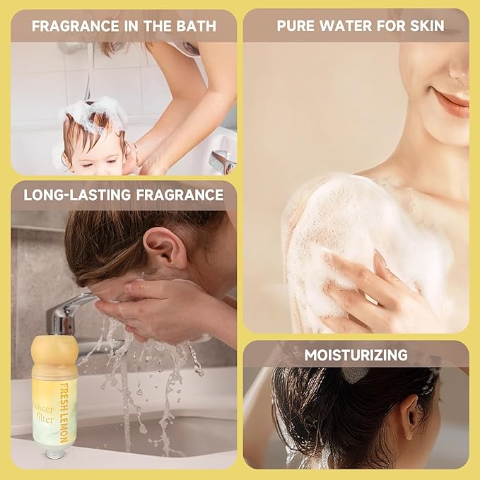 Vitamin C Shower Filter for Hard Water, Aromatherapy Softener Purifier, Easy Installation,Brighter Skin & Hair, Chlorine Free, Suitable for any shower head (Refreshing Lemon)