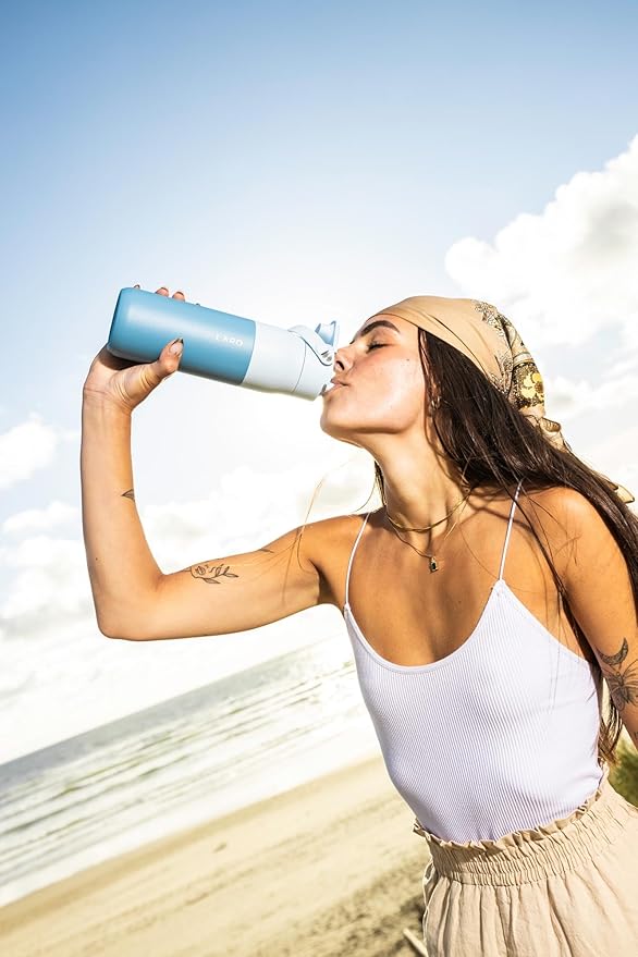 LARQ Bottle Swig Top 34oz - Insulated Reusable Stainless Steel Water Bottle With Built-In Silicone Handle | BPA Free | For Sports, Gym, and Travel | Amalfi Blue