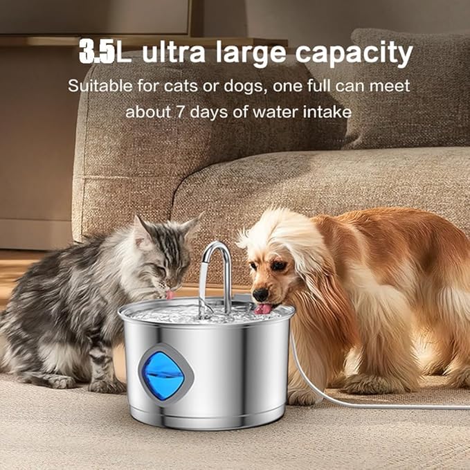 Vetiflow - Vetiflow Water Bowl, Set It Once - Fresh Water 24/7, 100% Safe for All Dogs, Vetiflow Dog Bowl with Always Clean, Never Slimy, 108oz Stainless Steel Water Fountain (1pc, 4 Filter)