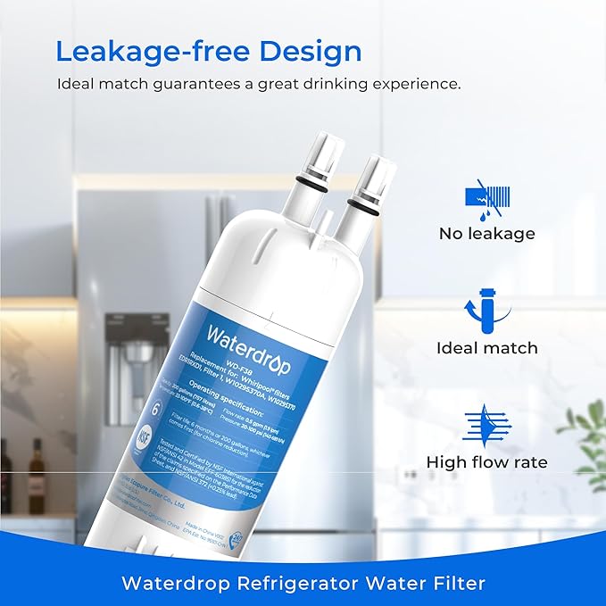 Waterdrop EDR1RXD1 Replacement for Everydrop® Filter 1, Whirlpool® W10295370A, EDR1RXD1B, P8RFWB2L, P4RFWB, WD-F38, Kenmore® 46-9081, 46-9930 Refrigerator Water Filter