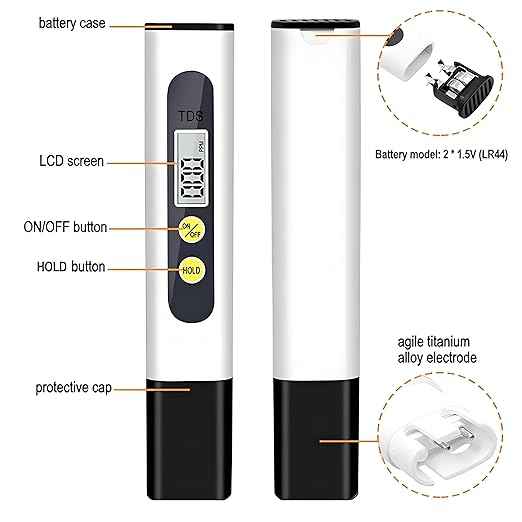 TDS Meter, Digital Water Tester with 0-9990 PPM Range, Portable for Aquaculture, Pools, Tap Water Testing