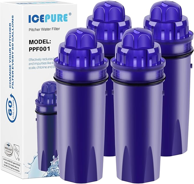 ICEPURE Pitcher Water Filter Compatible with Pur CRF950Z, PPF951K, PPT700W, CR-1100C, CR-6000C, DS-1800Z, PPT111W, PPT111R, PPT711W, PPT711, PPT710W, and More Pur Pitchers and Dispensers, 4PACK - AquaVibe