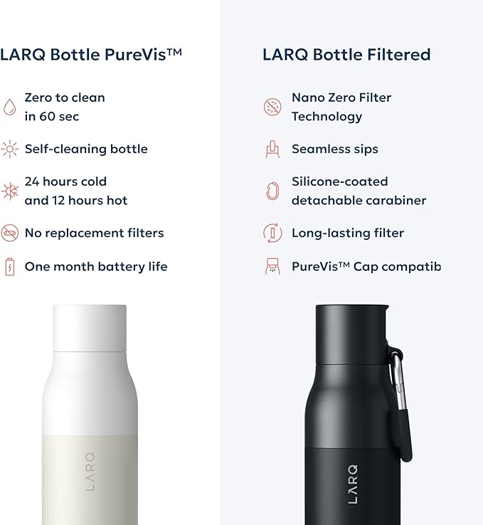 LARQ Bottle PureVis 25 oz - Self-Cleaning and Insulated Stainless Steel Water Bottle with UV Water Purifier and Award-winning Design | Reusable & Travel Friendly, Granite White