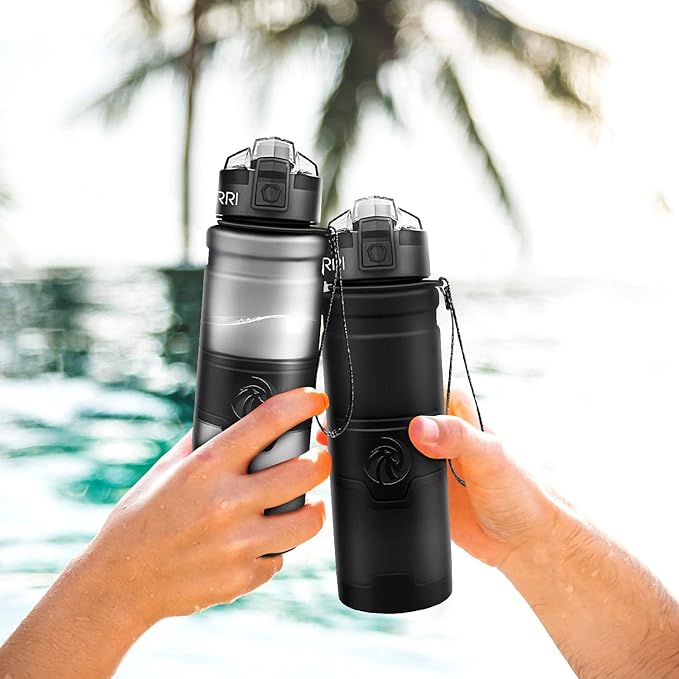 ZORRI Sports Water Bottle, 400/500/700ml/1L, BPA Free Leak Proof Tritan Lightweight Bottles for Outdoors,Camping,Cycling,Fitness,Gym,Yoga- Kids/Adults Drink Bottles with Filter, Lockable Pop Open Lid