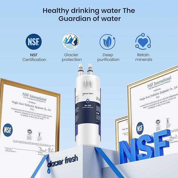 GLACIER FRESH EDR1RXD1 Refrigerator Water Filter Compatible with W10295370A, EDR1RXD1, WHR1RXD1, KAD1RXD1, Filter 1, W10295370, P4RFWB, P8RFWB2L, 46-9930, 46-9081 Refrigerator Water Filter 2 Pack
