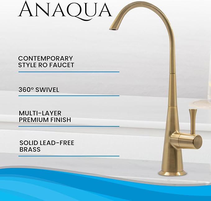 Metpure Non-airgap Brass RO Faucet Reverse Osmosis Drinking Water Filtration System Water Dispenser Spout. Contemporary Style. Include Wrench and Faucet Adapters. Brushed Gold.