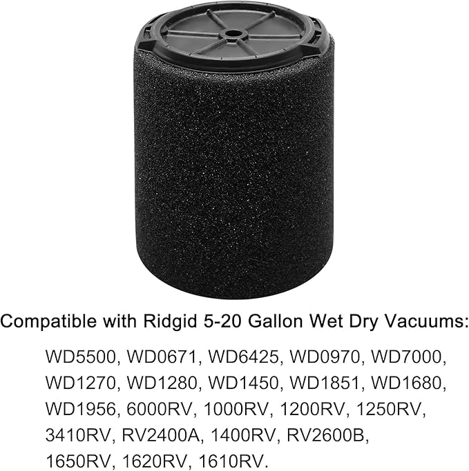 2-Pack VF7000 Filter for Ridgid Shop Vac 5-20 Gallon and Husky 6-9 Gallon Wet/Dry Vacuums, Foam Vacuum Filter Replacement for Wet Applications Only - AquaVibe