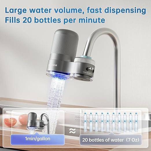 Water Filter for Sink Faucet,Faucet Mount Water Filter with Blue Light,NSF42 Reduces Chlorine,Bad Taste & Some Heavy Metals,Lasts Over 300 Gallons,Fits 15/16",13/15"& 3/4" Kitchen Faucets,3*Filter