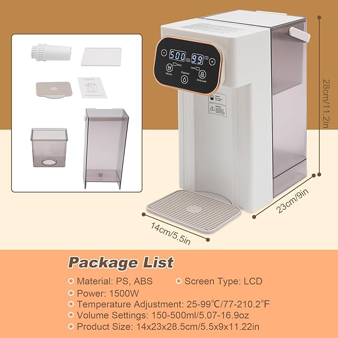 Instant Hot Water Dispenser Filter, Electric Hot Water Kettle Countertop Water Filter System, 12 Temperatures & 8 Volume Settings, Safety Lock, Hot Water Boiler Warmer for Home, Baby, Office