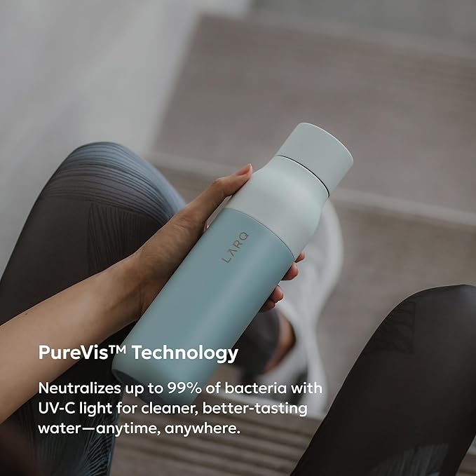 LARQ Bottle PureVis 25 oz - Self-Cleaning and Insulated Stainless Steel Water Bottle with UV Water Purifier and Award-winning Design | Reusable & Travel Friendly, Seaside Mint