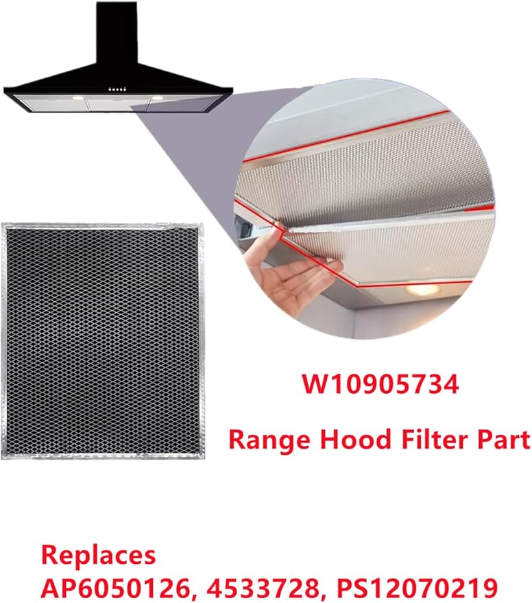 W10905734 Range Hood Filter Part Replacement for whirlpool range hood charcoal filter w10905734 AP6050126, 4533728, PS12070219,charcoal filter w10905734 (2 pack,double-sided) - AquaVibe