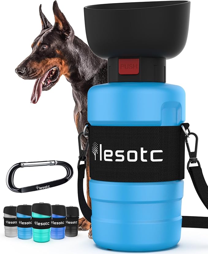 Lesotc Dog Water Bottle, Portable Water Dispenser with Water Bowl, Leak Proof Pet Travel Squeeze Bottle, Puppy Essentials Dog Stuff Accessories for Outdoor Walking, Hiking, Camping Doggie Gift - AquaVibe