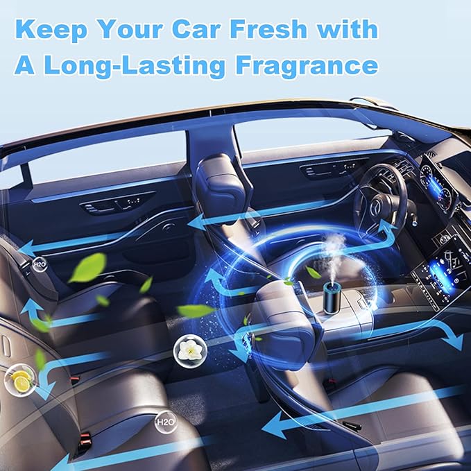 Smart Car Air Fresheners, Essential Oil Car Diffuser with 50ml Perfume and Starry Sky Projection, 5 Mode Adjustable Rechargeable Aroma Diffuser, for Home Office Driving (Gardenia)