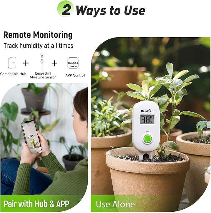 RAINPOINT Smart Digital Wireless Plant Moisture Meter Houseplant Indoor,WiFi Hub Needed,Capacitive Probe,Leave-in Soil Hygrometer Sensor,Real-time Monitor Humidity Tester Outdoor Gardening - AquaVibe