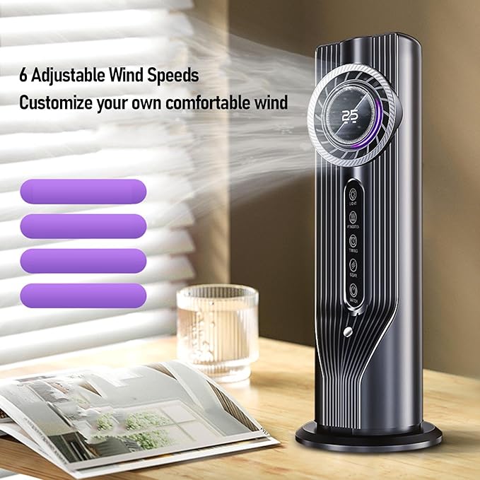 Portable Air Conditioner, 6 Speeds Personal Cooling Fan, Air Conditioner Humidifier with 6H Timer, 3 in 1 Air Cooler Humidifier for Room Office Camping