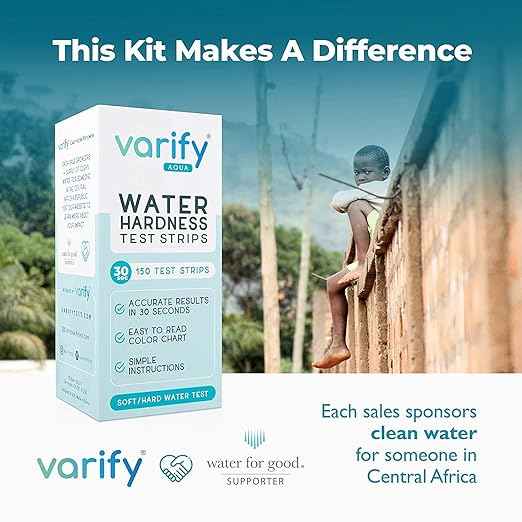 Varify Water Hardness Test Kit - Water Testing Kit for Home, Drinking, Well, Spa, Swimming Pool, Softener, Dishwasher & More - Hard Water Test Strips for Calcium, Magnesium etc (0-425 pmm, 150 Strips)
