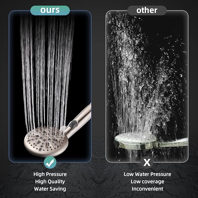 Cobbe High Pressure Shower Head with Built-in Pause Button, 9-Function Detachable Showerhead with Handheld Brass Swivel Bracket & Stainless Steel Hose, Water Saving 1-Click Stop, Brushed Nickel