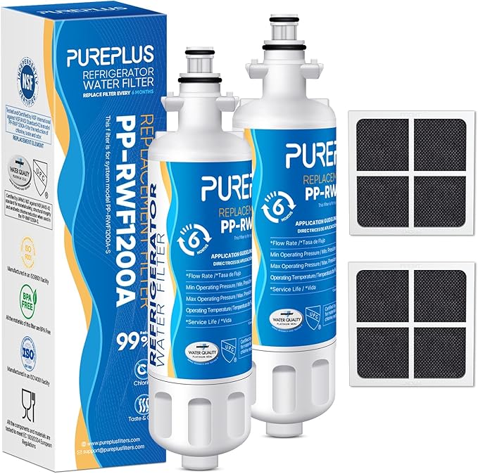 PUREPLUS 469690 LT700P Replacement for LG Kenmore Elite 9690, ADQ36006102, ADQ36006101, LFXS30766S, LFX28968ST, LFX31925ST, LFX31945ST, RWF1052, LT120F, Refrigerator Water and Air Filter Combo, 2Pack