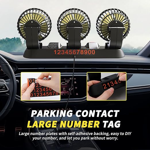 Portable 3-Head Car Cooling Fan - 2-Speed Adjustable, 360° Rotating, Cigarette Lighter Plug, Powerful Airflow for Vehicles, RVs, and SUVs