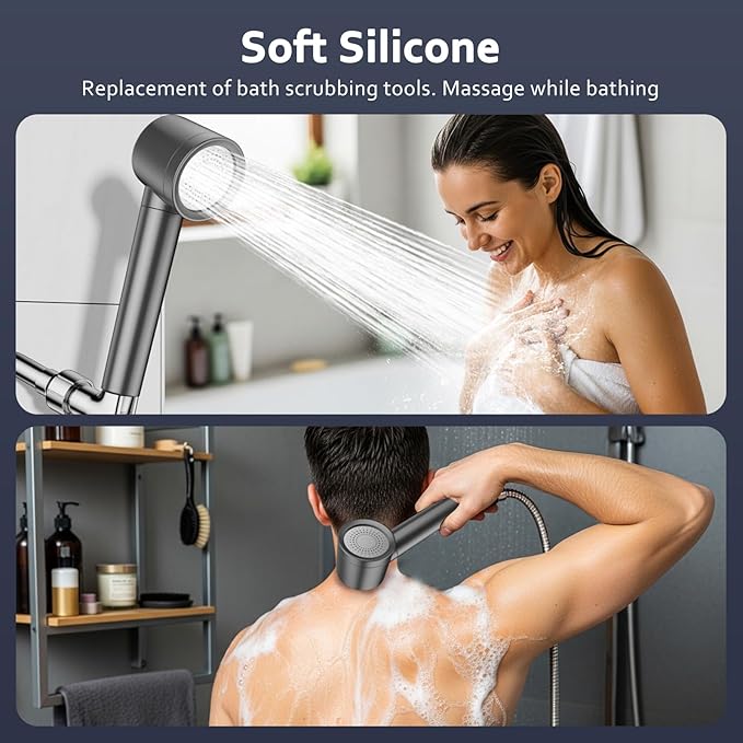 Filtered Shower Head with Handheld, High Pressure Water Flow and Multiple Spray Modes Shower Head with Filter, Power Wash for Hard Water, Showerhead with ON/OFF Switch for Pets Bath (Stone Gray)