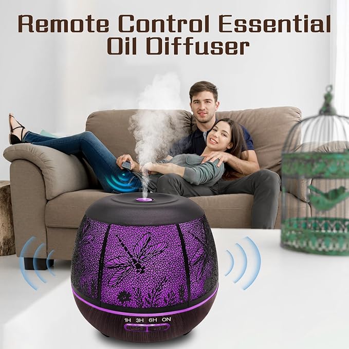 Essential Oil Diffuser for Bedroom 400ml,Diffusers for Home with R/C,Cool Mist Humidifier Large Room,Ultrasonic Scent Diffuser Waterless Auto Off,7 Colors Light & 3 Mist Modes for Desk Dragonfly