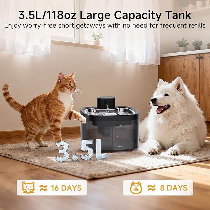 Wireless Cat Water Fountain Cordless: Battery Operated 118oz/3.5L Pet Water Fountain for Cats Indoor with Motion Sensor, Automatic Cat Drinking Fountains Stainless Steel Tray(2Filters)