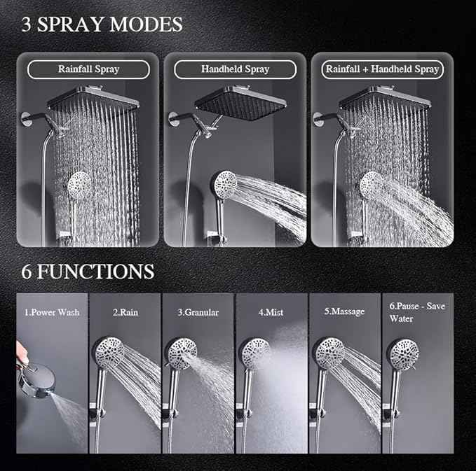Tandem Shower Head with Filters-14'' Rainfall ShowerHead,Filtered Power Wash Handheld for Hard Water,High Pressure Output, Reduces Dry Itchy Skin, Improves Condition of Your Body, Hair
