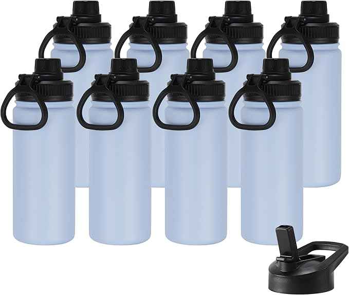 DOMICARE 16 oz Kids Water Bottle for School Stainless Steel Double Wall Vacuum Insulated Water Bottle with Straw lids & Spout Lid, Leakproof BPA Free (Light Blue,8)