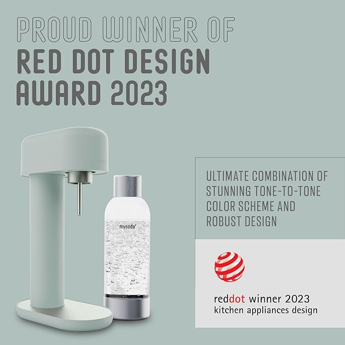 Ruby 2 Sparkling Water Maker - Soda Streaming Machine Silent Carbonated Water Machine Robust Long-Lasting Aluminium Soda Maker 1L Water Bottle Without CO2 Cylinder - Sage Green Soda Machine